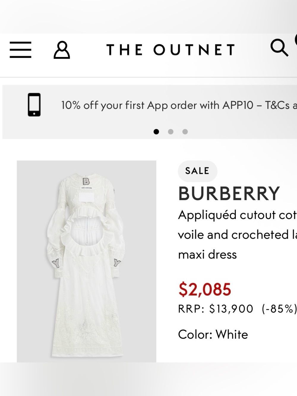 BURBERRY Appliquéd cutout cotton-voile and crocheted lace Maxi Dress MSRP $13900 - Picture 13 of 13